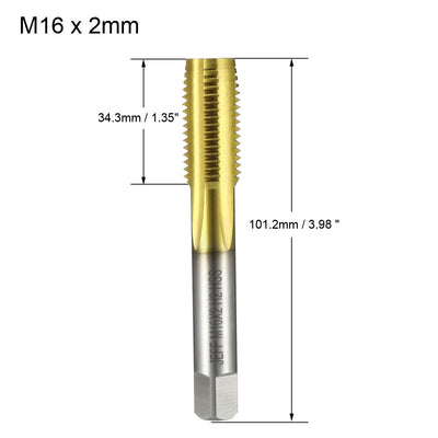 Harfington Uxcell Metric Tap M16 x 2 H2 Right Hand Thread Plug Ti-coated for Threading Tapping