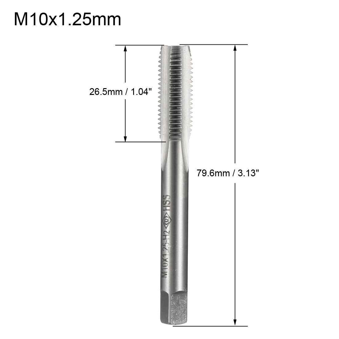 uxcell Uxcell Metric Tap M10 x 1.25mm Pitch H2 Right Hand Thread Plug  HSS for Threading Machine Electric Drill DIY 2pcs