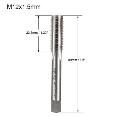 Harfington Uxcell Metric Tap M12 x 1.5mm Pitch H2 Right Hand Thread Plug  HSS for Threading Machine Electric Drill DIY 2pcs