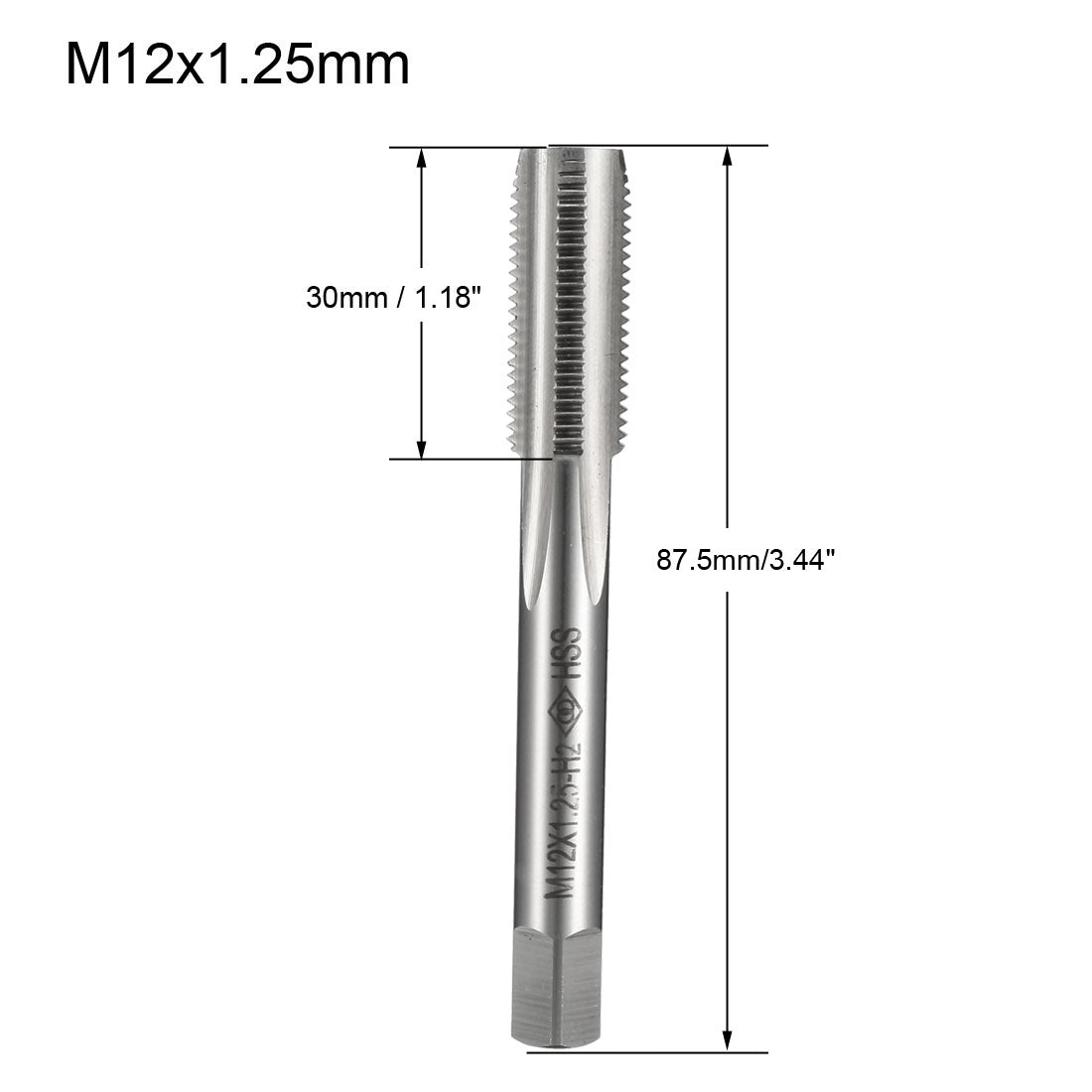 uxcell Uxcell Metric Tap M12 x 1.25mm Pitch H2 Right Hand Thread Plug  HSS for Threading Machine Electric Drill DIY 2pcs