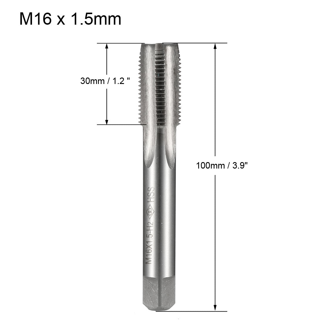 uxcell Uxcell Metric Tap M16 x 1.5mm Pitch H2 Right Hand Thread Plug  HSS for Threading Machine Electric Drill DIY 2pcs