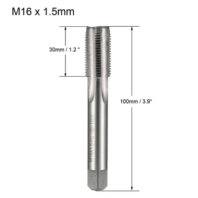 Harfington Uxcell Metric Tap M16 x 1.5mm Pitch H2 Right Hand Thread Plug  HSS for Threading Machine Electric Drill DIY 2pcs