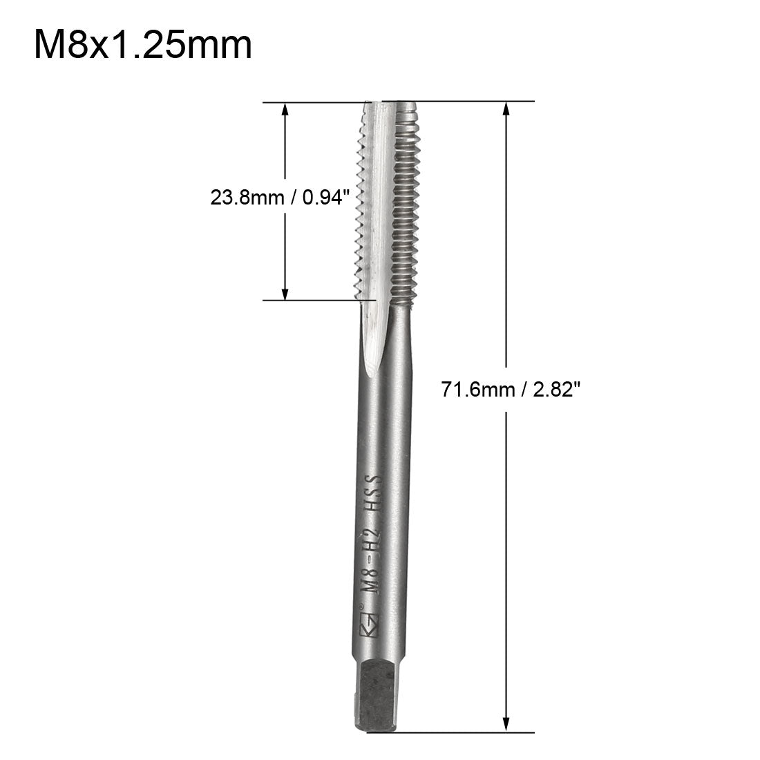 uxcell Uxcell Metric Tap M8 x 1.25mm Pitch H2 Right Hand Thread Plug  HSS for Threading Machine Electric Drill DIY 2pcs