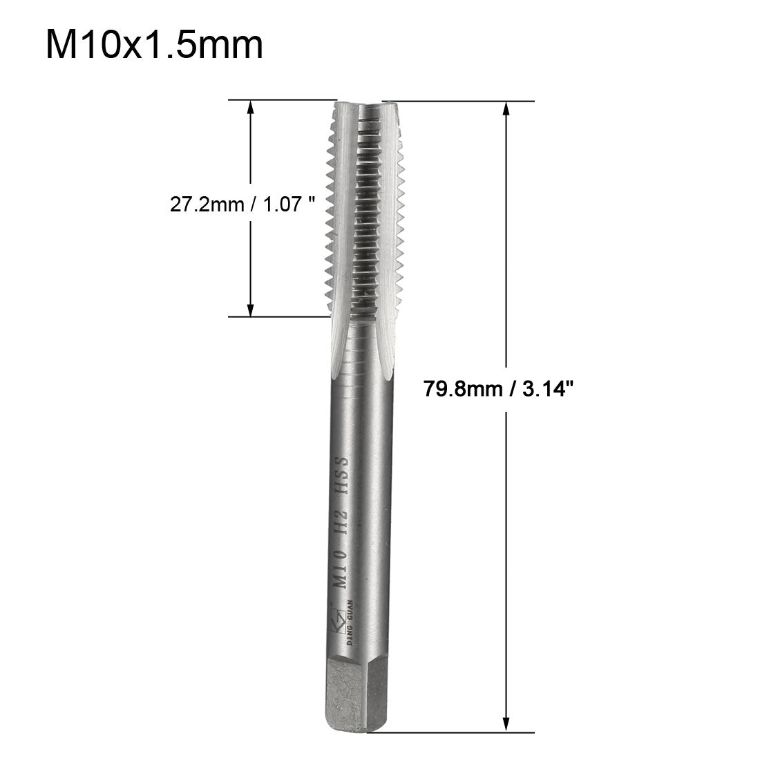 uxcell Uxcell Metric Tap M10 x 1.5mm Pitch H2 Right Hand Thread Plug  HSS for Threading Machine Electric Drill DIY 2pcs