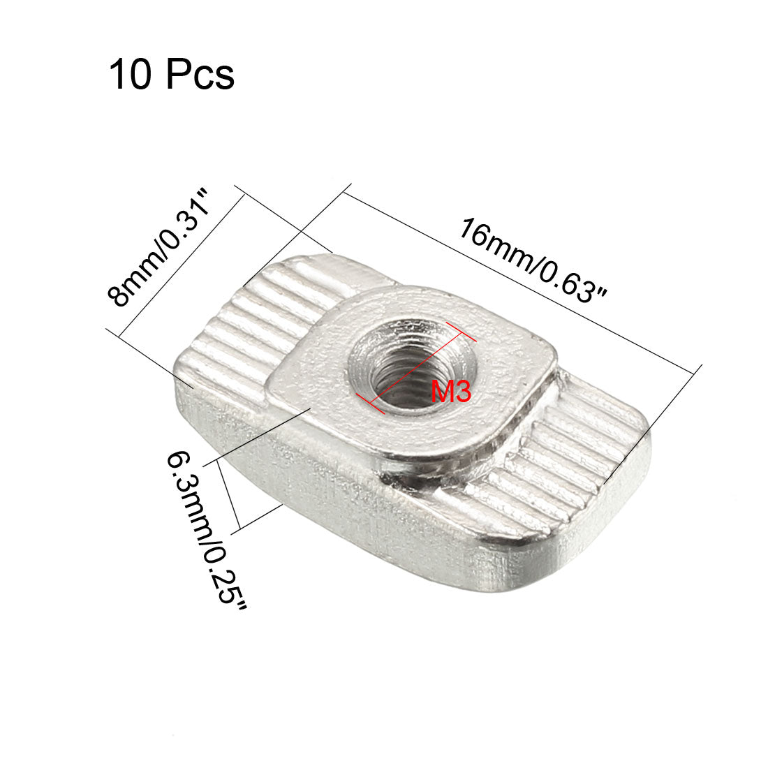 PZRT 2020 Series 50-Pack M3 T-Nuts,Carbon Steel Nickel-Plated Half - View #5