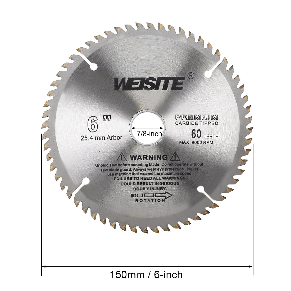 uxcell Uxcell 6" Circular Saw Blade, 7/8" Arbor, Wood TCT Carbide Tipped Slitting Saw