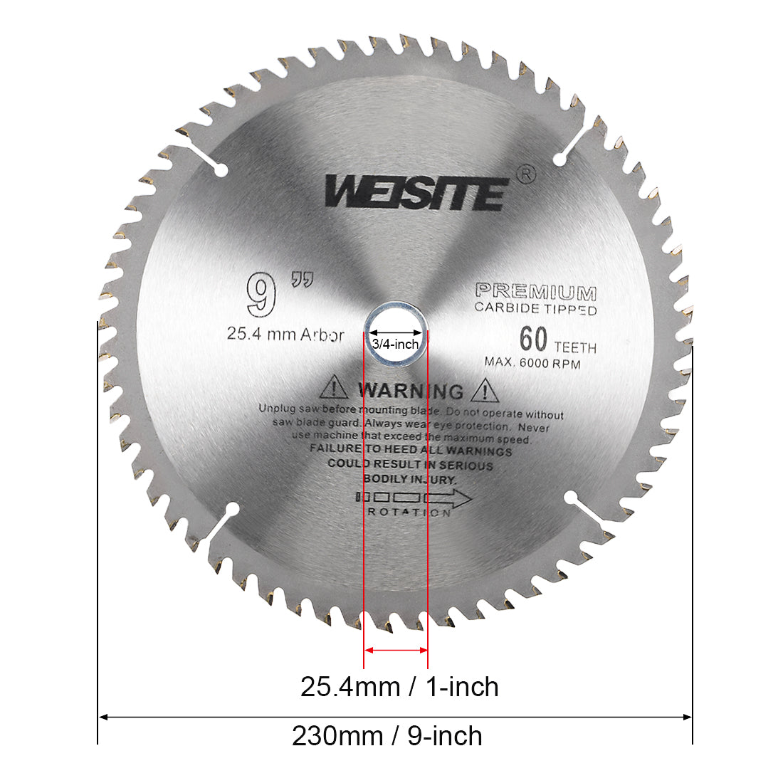 Uxcell Uxcell 9" Circular Saw Blade, 40T 3/4" Arbor, Wood Tungsten Carbide Tipped Slitting Saw