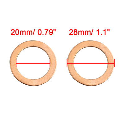 Harfington 30 Pcs 20mm Inner Diameter Copper Washers Flat Sealing Gasket Rings for Cars