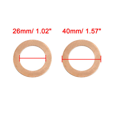 Harfington 5pcs 26mm Inner Dia Copper Washers Flat Sealing Gaskets Ring for Car