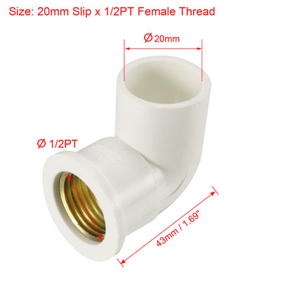Harfington Uxcell 20mm Slip x 1/2PT Female Threaded 90 Degree PVC Pipe Fitting Elbow