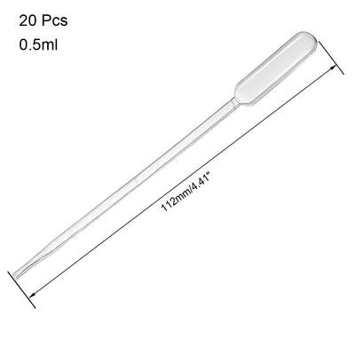 Harfington Uxcell 20 Pcs 0.5ml Disposable Pasteur Pipettes Test Tubes Liquid Drop Droppers 112mm Long