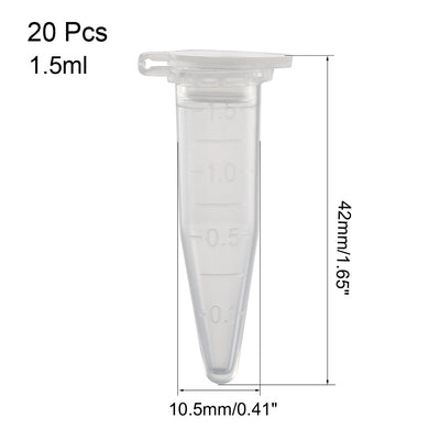 Harfington Uxcell 20 Pcs 1.5ml Plastic Centrifuge Tubes with Attached Cap, Conical Bottom, Graduated Marks