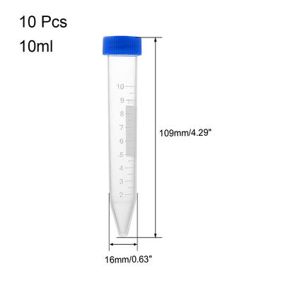 Harfington Uxcell 10 Pcs 10ml Plastic Centrifuge Tubes with Blue Screw Cap, Conical Bottom, Graduated Marks