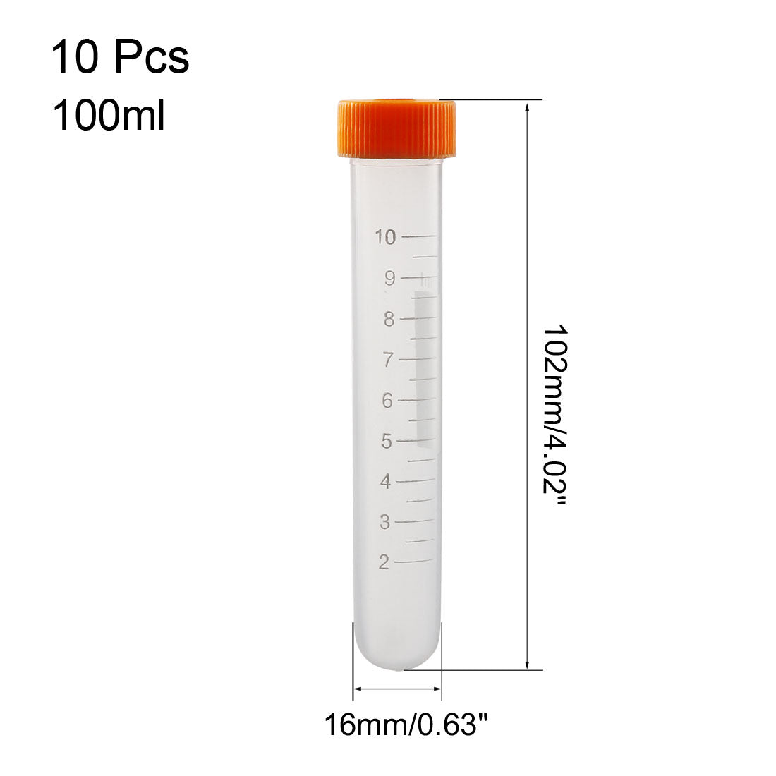 uxcell Uxcell 10 Pcs 10ml Plastic Centrifuge Tubes with Orange Screw Cap, Round Bottom, Graduated Marks
