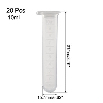Harfington Uxcell 20 Pcs 10ml Plastic Centrifuge Tubes with Attached Cap, Round Bottom, Graduated Marks