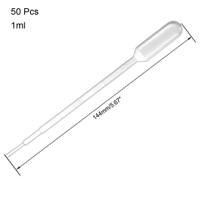 Harfington Uxcell 50 Pcs 1ml Disposable Pasteur Pipettes Test Tubes Liquid Drop Droppers Graduated 144mm Long