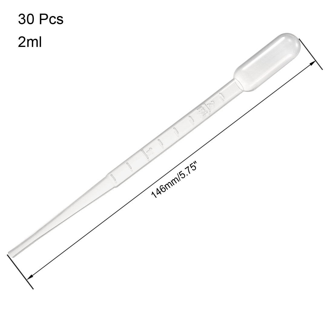uxcell Uxcell 30 Pcs 2ml Disposable Pasteur Pipettes Test Tubes Liquid Drop Droppers Graduated 146mm Long