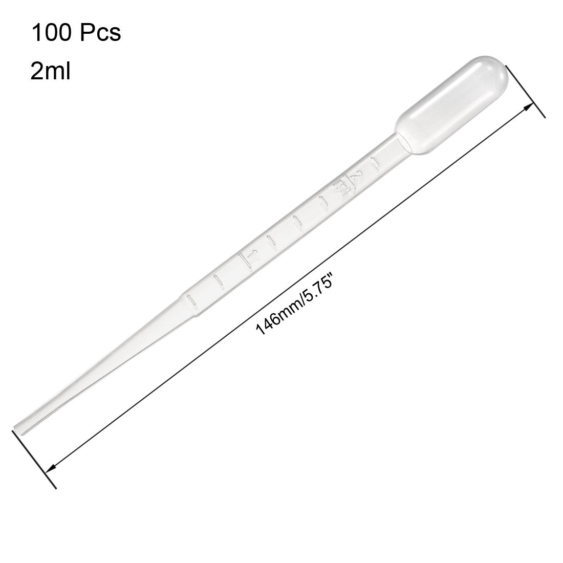 uxcell Uxcell 100 Pcs 2ml Disposable Pasteur Pipettes Test Tubes Liquid Drop Droppers Graduated 146mm Long