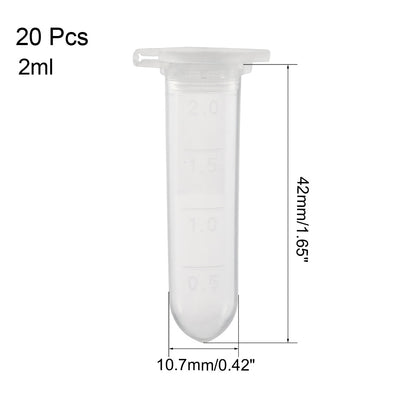 Harfington Uxcell 20 Pcs 2ml Plastic Centrifuge Tubes with Attached Cap, Round Bottom, Graduated Marks