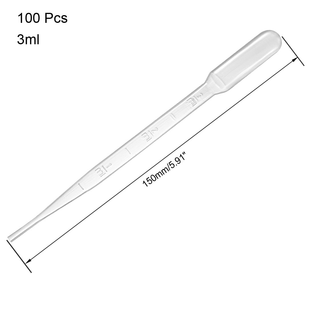 uxcell Uxcell 100 Pcs 3ml Disposable Pasteur Pipettes Test Tubes Liquid Drop Droppers Graduated 150mm Long