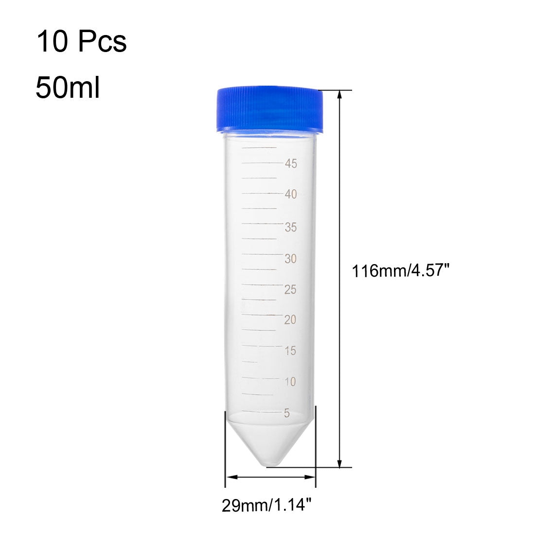 uxcell Uxcell 10 Pcs 45ml Plastic Centrifuge Tubes with Blue Screw Cap, Conical Bottom, Graduated Marks