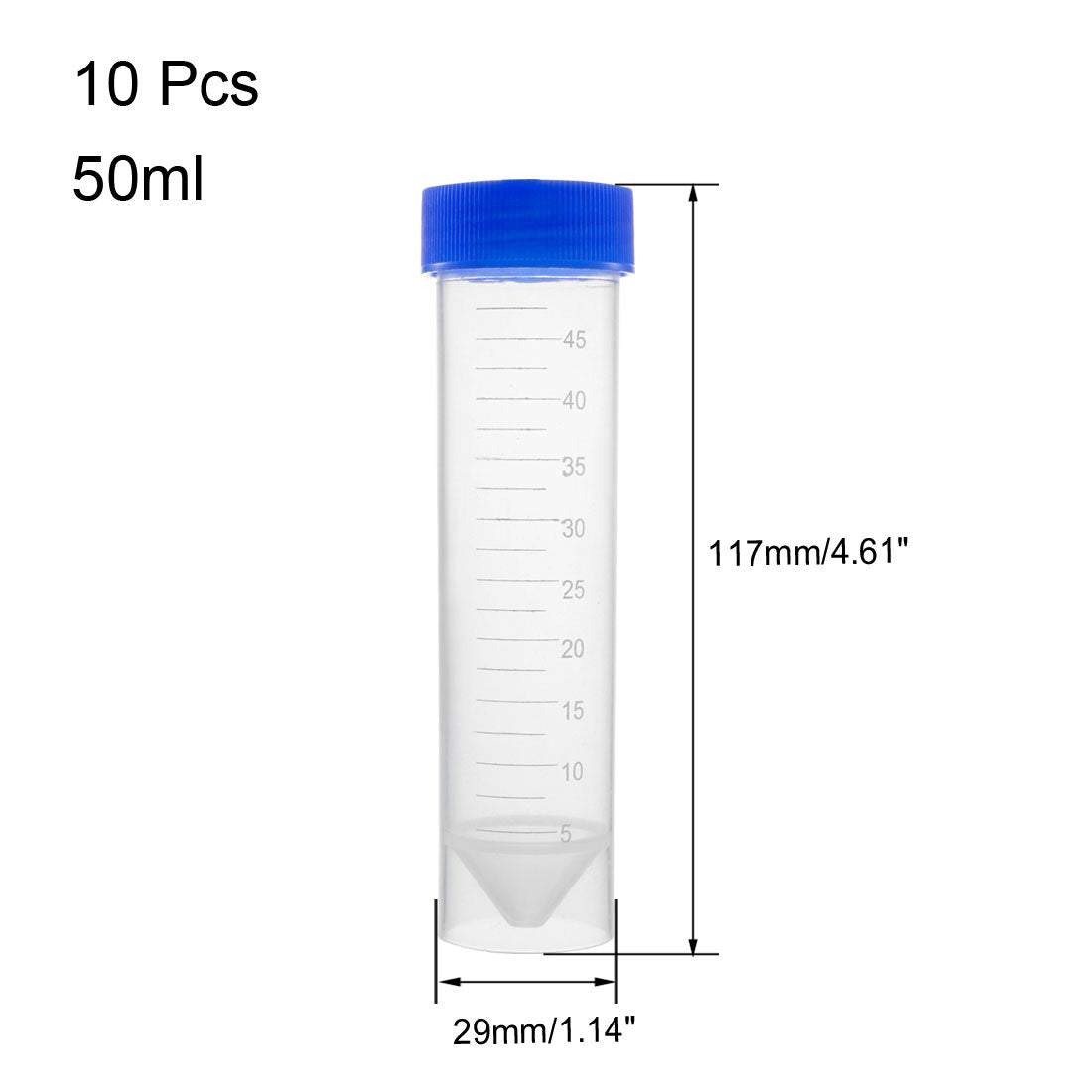 uxcell Uxcell 10 Pcs 45ml Plastic Centrifuge Tubes with Blue Screw Cap, Conical Bottom, Self Standing， Graduated Marks