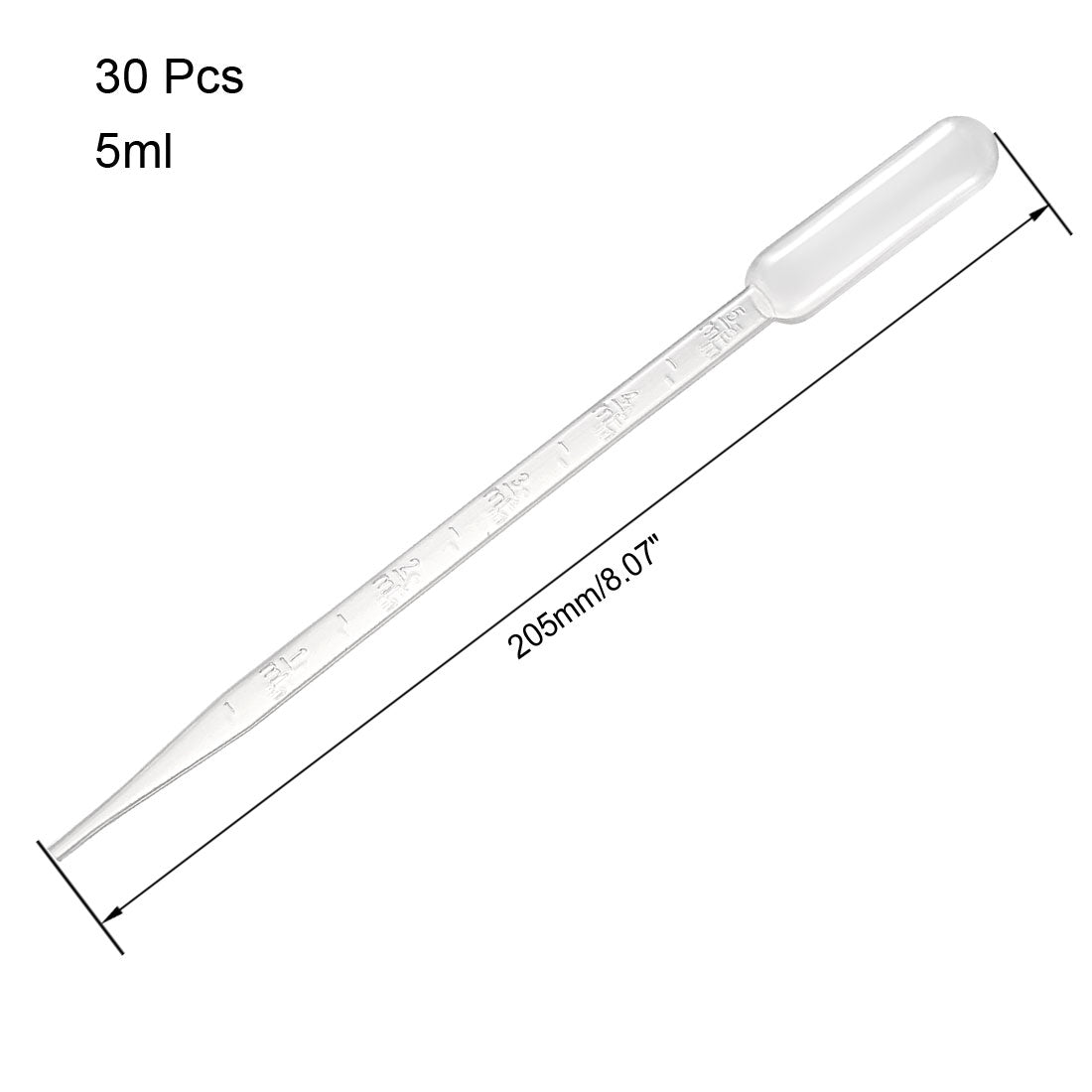 uxcell Uxcell 30 Pcs 5ml Disposable Pasteur Pipettes Test Tubes Liquid Drop Droppers Graduated 205mm Long