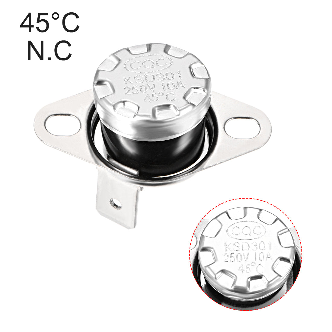 uxcell Uxcell Temperature Control Switch , Thermostat , KSD301 45°C , 10A , Normally Closed N.C 2pcs