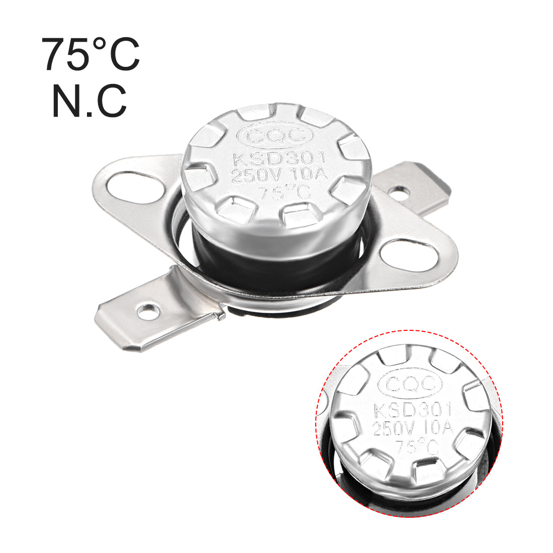 uxcell Uxcell Temperature Control Switch , Thermostat , KSD301 75°C , 10A , Normally Closed N.C 6.3mm Pin 5pcs