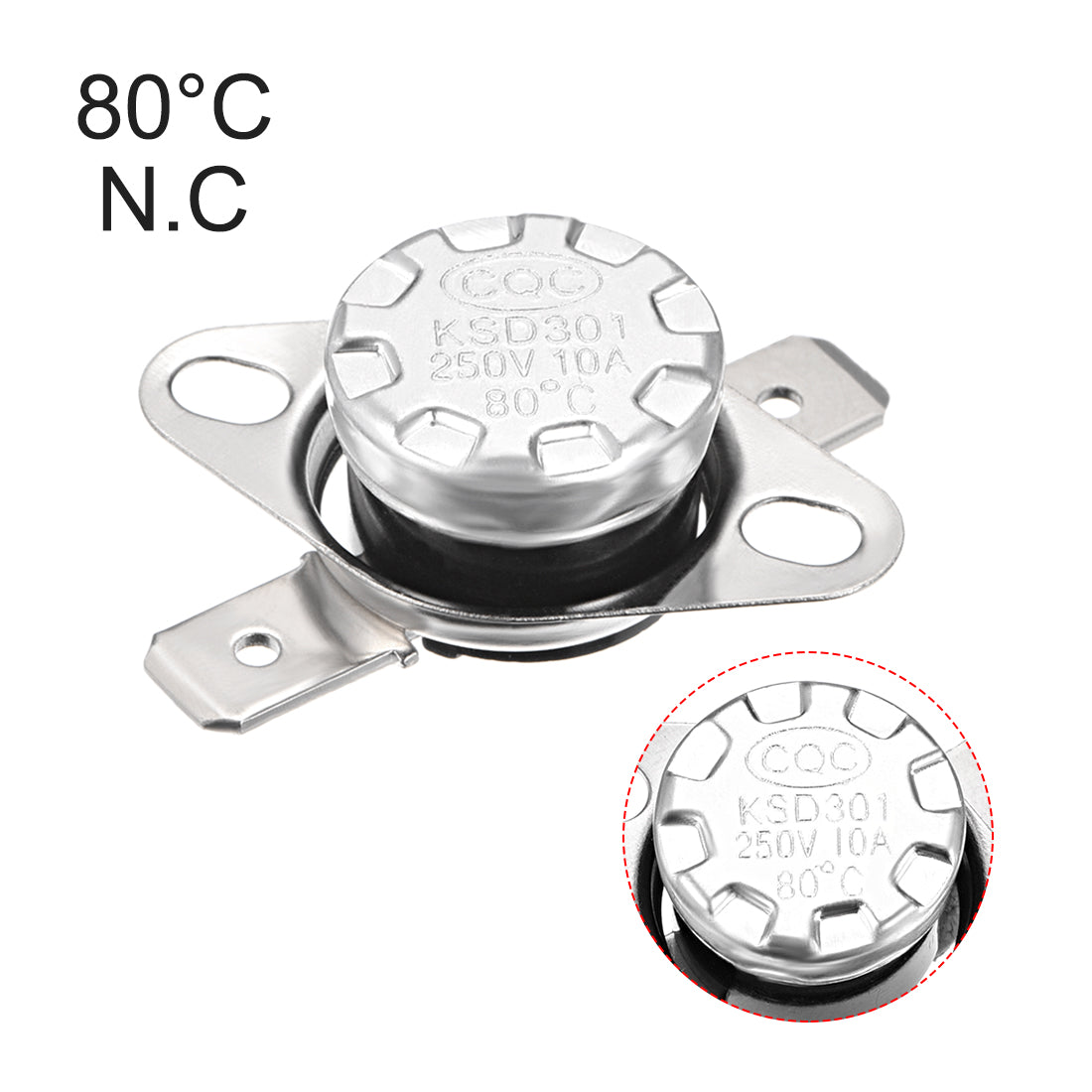 uxcell Uxcell Temperature Control Switch , Thermostat , KSD301 80°C , 10A , Normally Closed N.C 6.3mm Pin 5pcs