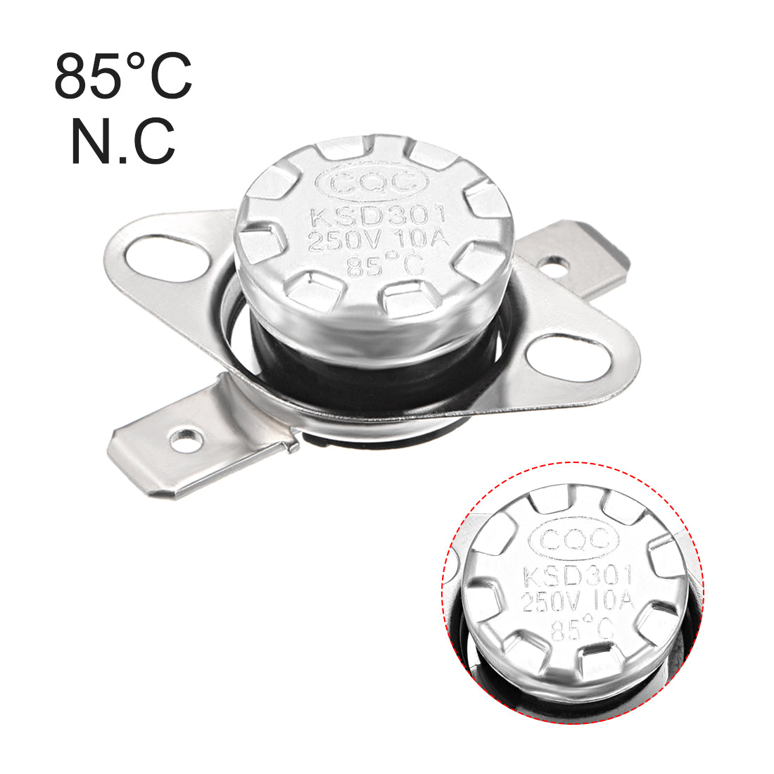 uxcell Uxcell Temperature Control Switch , Thermostat , KSD301 85°C , 10A , Normally Closed N.C 6.3mm Pin 5pcs
