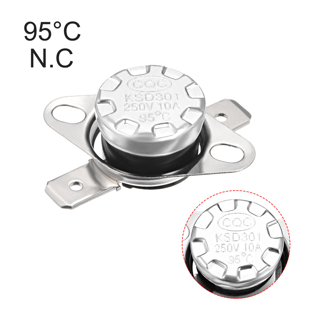 uxcell Uxcell Temperature Control Switch , Thermostat , KSD301 95°C , 10A , Normally Closed N.C 6.3mm Pin 5pcs