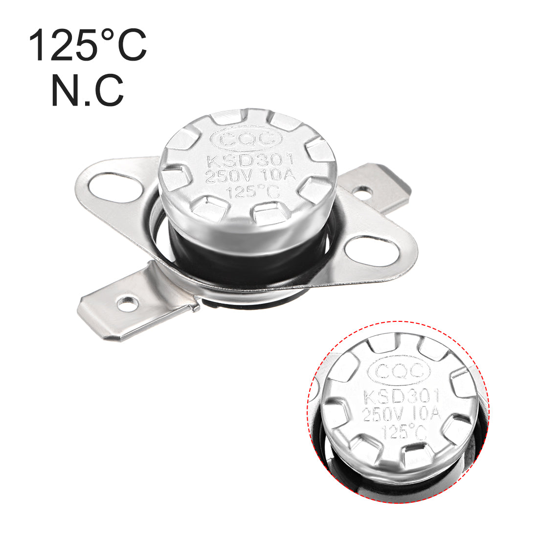 uxcell Uxcell Temperature Control Switch , Thermostat , KSD301 125°C , 10A , Normally Closed N.C 6.3mm Pin 5pcs