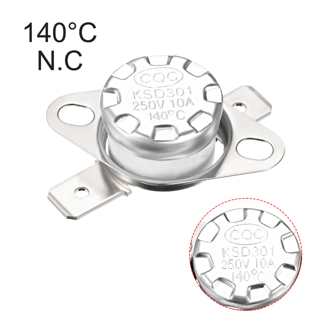 uxcell Uxcell Temperature Control Switch , Thermostat , KSD301 140°C , 10A , Normally Closed N.C 6.3mm Pin 2pcs