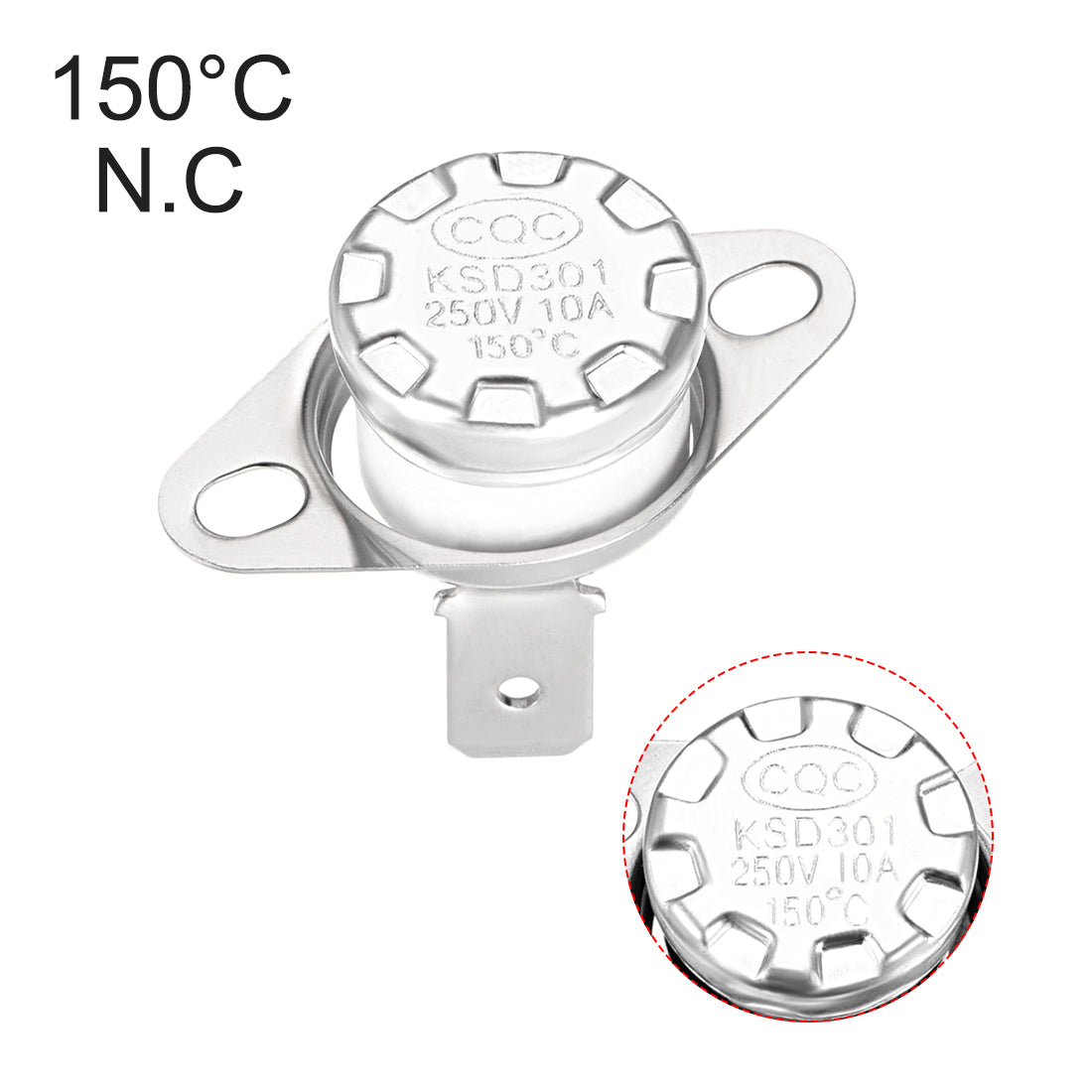 uxcell Uxcell Temperature Control Switch , Thermostat , KSD301 150°C , 10A , Normally Closed N.C 6.3mm Pin 2pcs