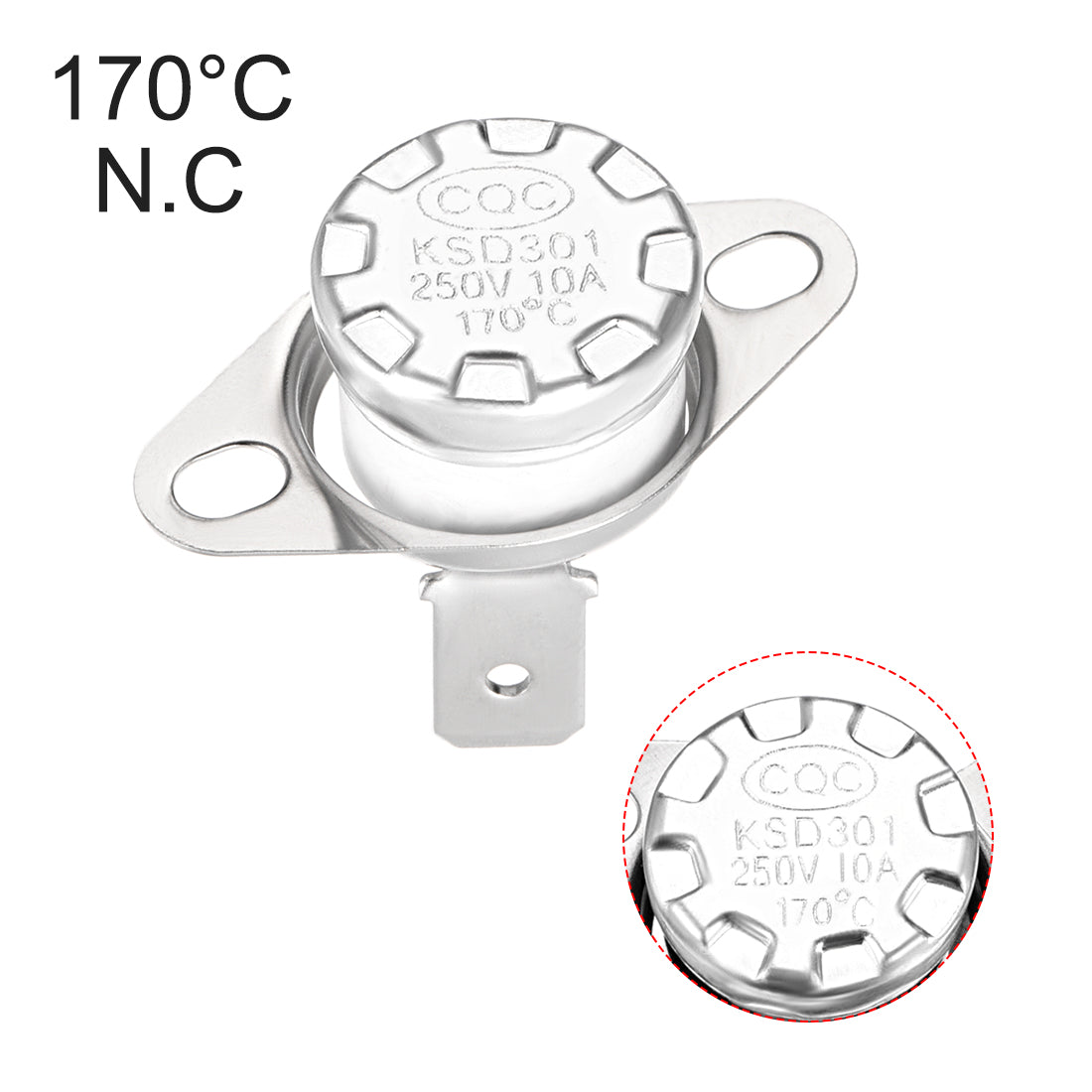 uxcell Uxcell Temperature Control Switch , Thermostat , KSD301 170°C , 10A , Normally Closed N.C 2pcs