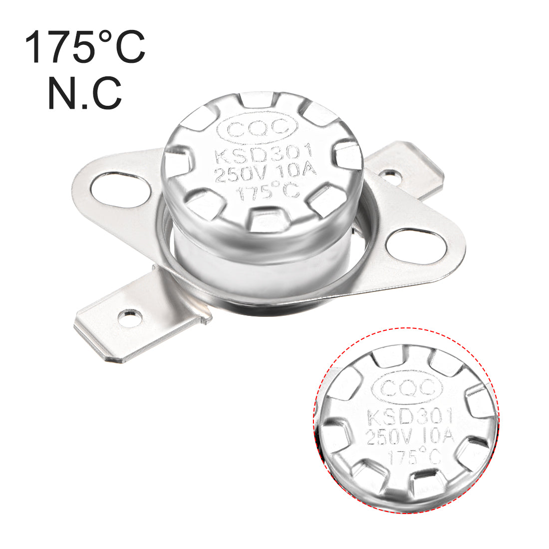 uxcell Uxcell Temperature Control Switch , Thermostat , KSD301 175°C , 10A , Normally Closed N.C 6.3mm Pin 5pcs