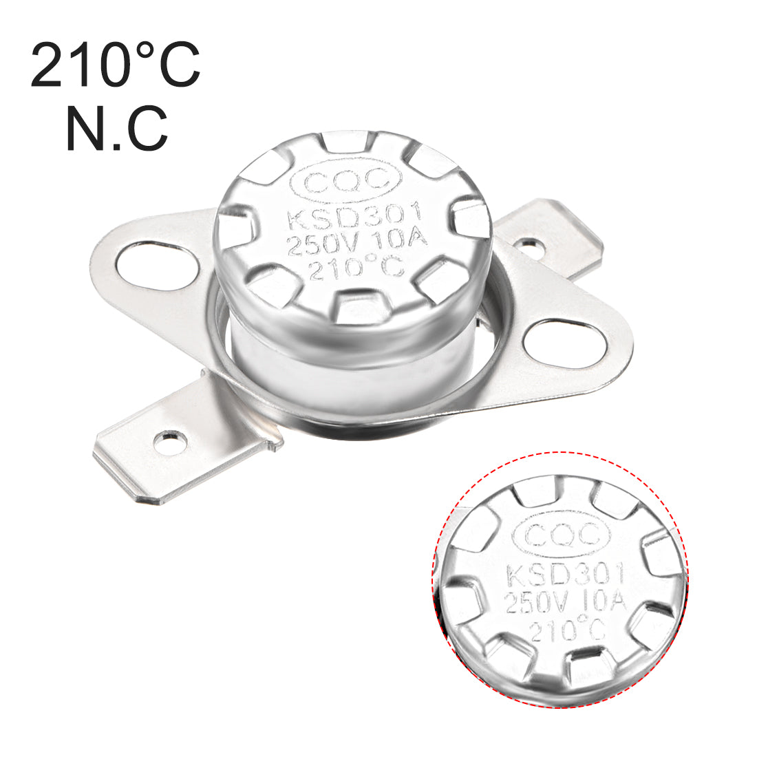 uxcell Uxcell Temperature Control Switch , Thermostat , KSD301 210°C , 10A , Normally Closed N.C 6.3mm Pin 5pcs
