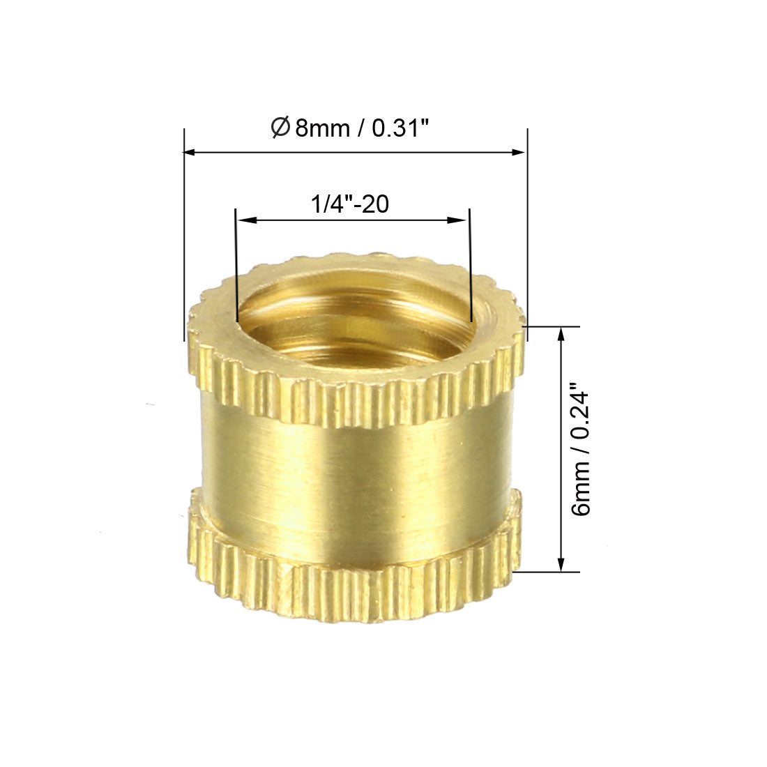 uxcell Uxcell 1/4"-20 Female Brass Knurled Threaded Insert Embedment Nut for 3D Printer, 15Pcs