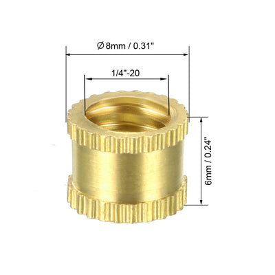 Harfington Uxcell 1/4"-20 Female Brass Knurled Threaded Insert Embedment Nut for 3D Printer, 15Pcs