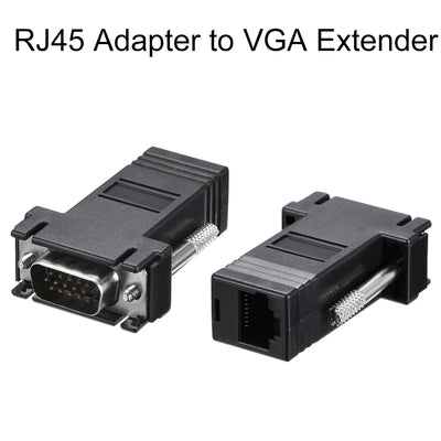 Harfington Uxcell RJ45 to VGA Extender Adapter RJ45 Female Enternet to DB15 Male Port for Multimedia Video Black