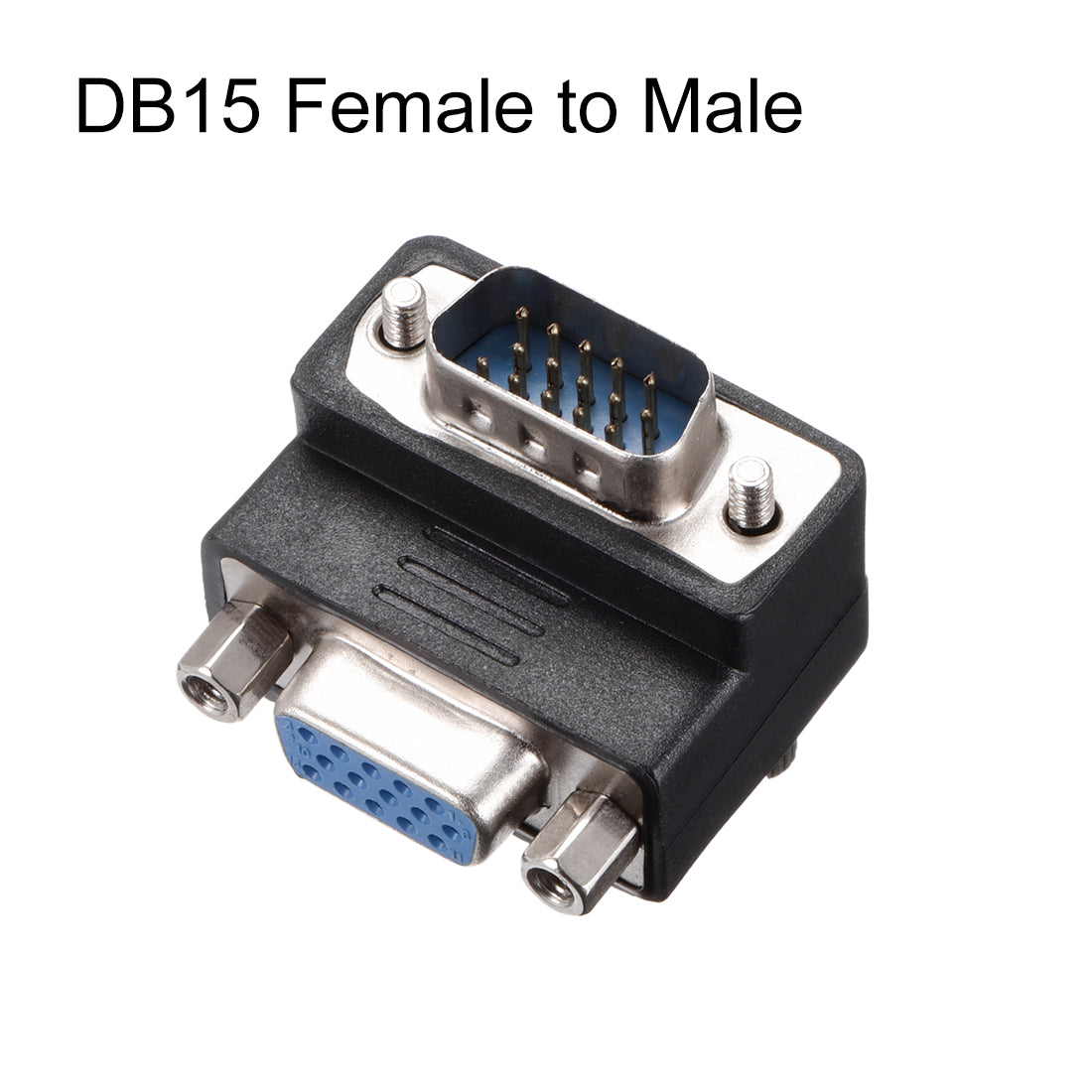 uxcell Uxcell DB15 VGA Gender Changer 15 Pin Female to Male 3-row Right Angle Mini Gender Changer Coupler Adapter Connector for Serial Applications Black