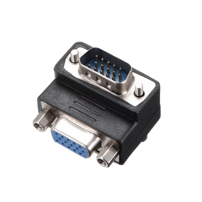 Harfington Uxcell DB15 VGA Gender Changer 15 Pin Female to Male 3-row Right Angle Mini Gender Changer Coupler Adapter Connector for Serial Applications Black