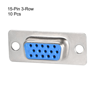 Harfington Uxcell D-sub Connector Female Socket 15-pin 3-row Port Terminal Breakout for Mechanical Equipment CNC Computers 10pcs
