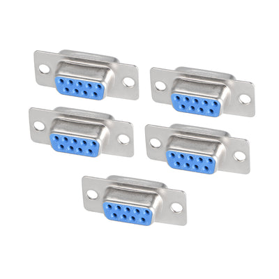 Harfington Uxcell D-sub Connector DB9 Female Socket 9-pin 2-row Port Terminal Breakout for Mechanical Equipment CNC Computers Blue 5pcs