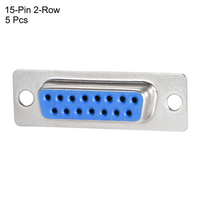 Harfington Uxcell D-sub Connector DB15 Female Socket 15-pin 2-row Port Terminal Breakout for Mechanical Equipment CNC Computers Blue 5pcs