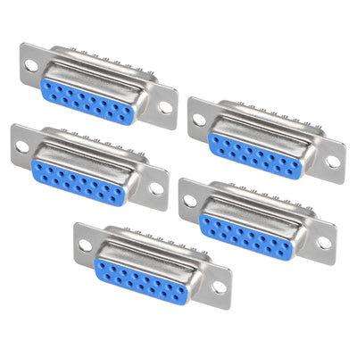 Harfington Uxcell D-sub Connector DB15 Female Socket 15-pin 2-row Port Terminal Breakout for Mechanical Equipment CNC Computers Blue 5pcs