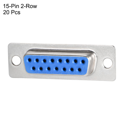 Harfington Uxcell D-sub Connector DB15 Female Socket 15-pin 2-row Port Terminal Breakout for Mechanical Equipment CNC Computers Blue 20pcs