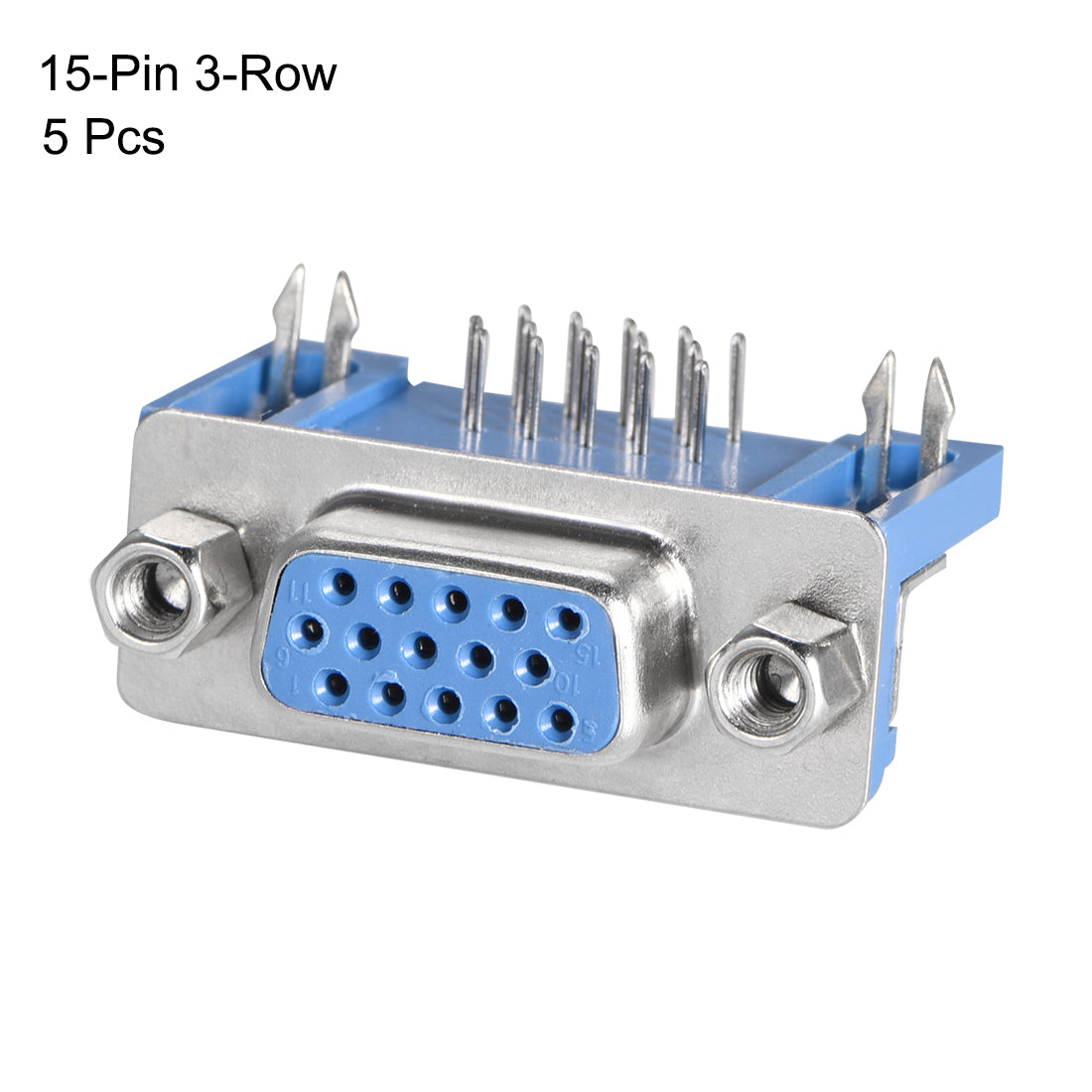 uxcell Uxcell D-sub Connector Female Socket 15-pin 3-row Right Angle Port Terminal Breakout for Mechanical Equipment Blue 5pcs