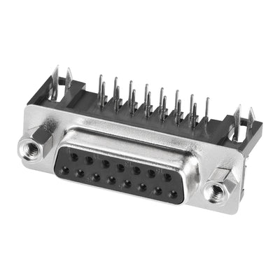 Harfington Uxcell D-sub Connector Female Socket 15-pin 2-row Right Angle Port Terminal Breakout Solder Type for Mechanical Equipment Black 10pcs